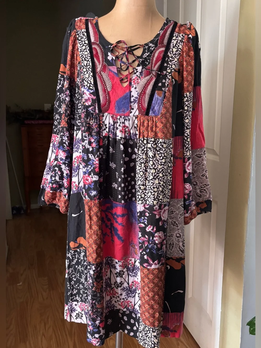 Anthropologie Arcata Patchwork Dress by One September Boho Bohemian Fall Fashion